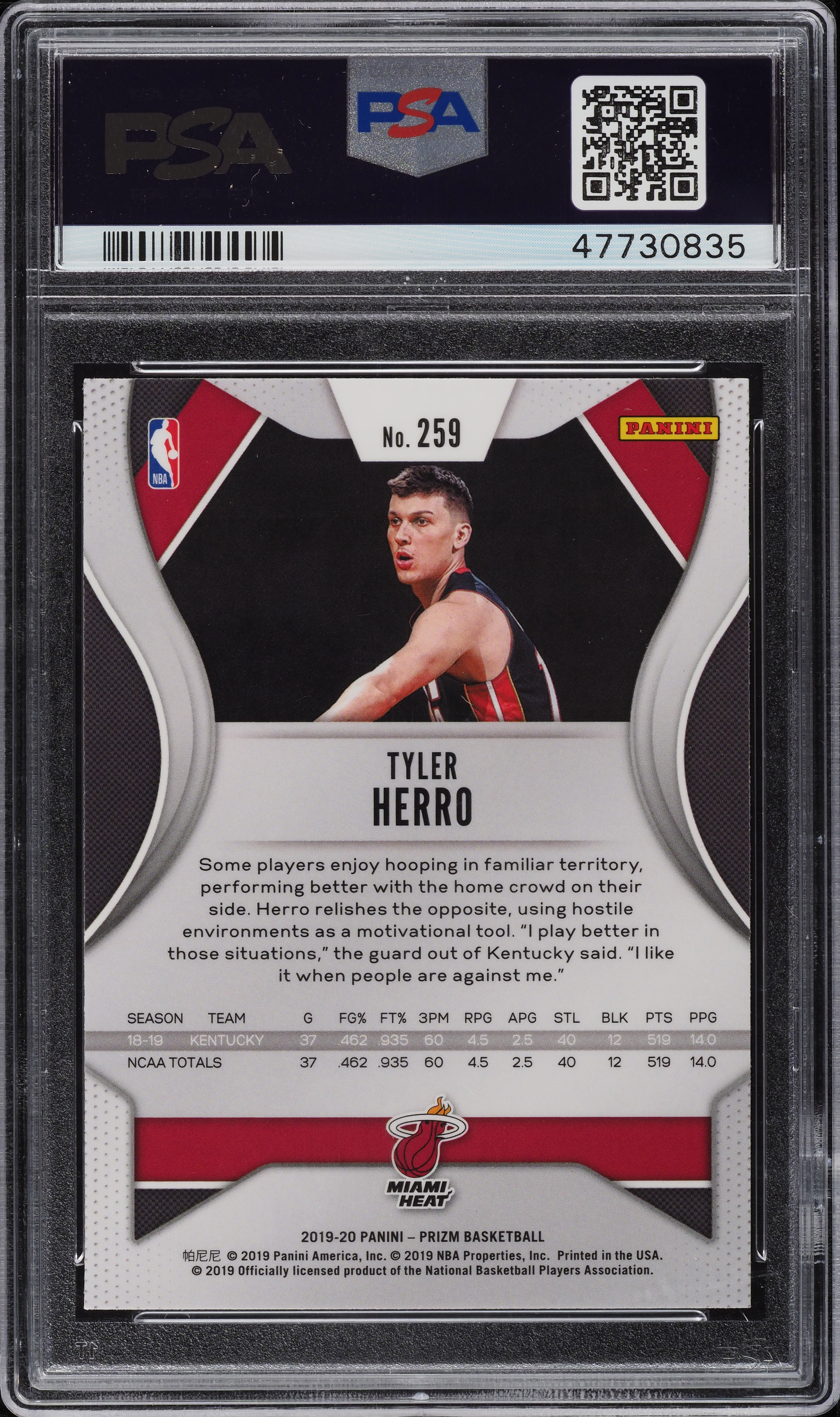 2019 Panini Prizm Tyler Herro ROOKIE RC #259 PSA 10 GEM MINT on