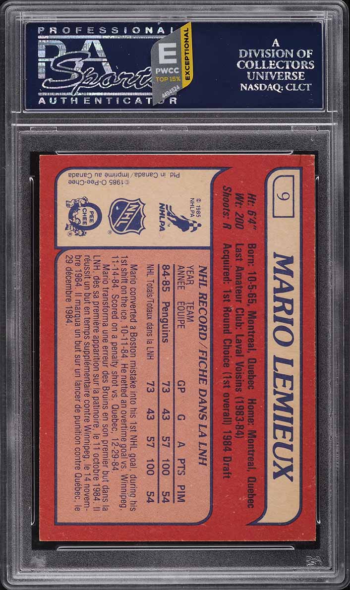 1985 O-Pee-Chee Hockey Mario Lemieux ROOKIE #9 PSA 9 MINT (PWCC-E)