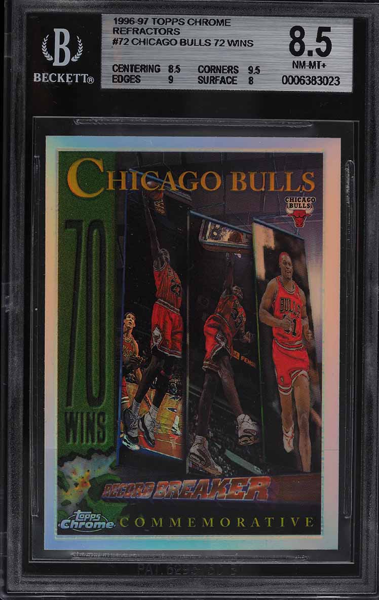 1996 Topps Chrome Refractor Chicago Bulls w/ Michael Jordan #72 BGS 8.5 NM-MT+