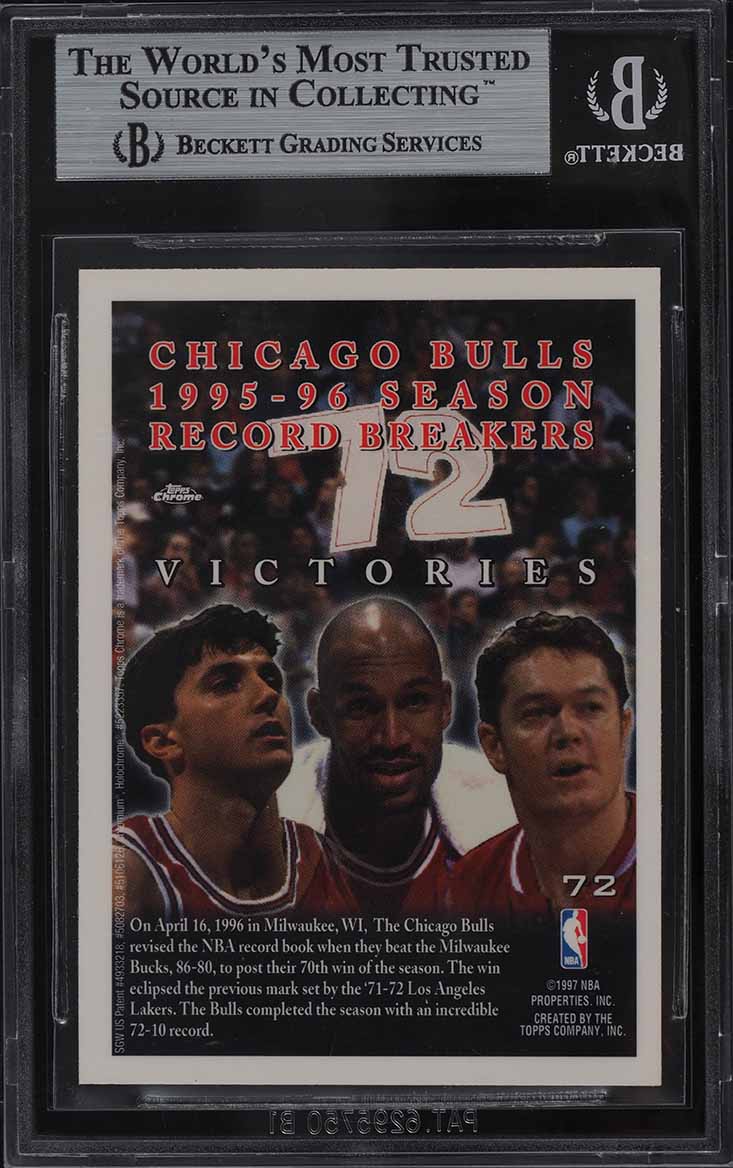 1996 Topps Chrome Refractor Chicago Bulls w/ Michael Jordan #72 BGS 8.5 NM-MT+