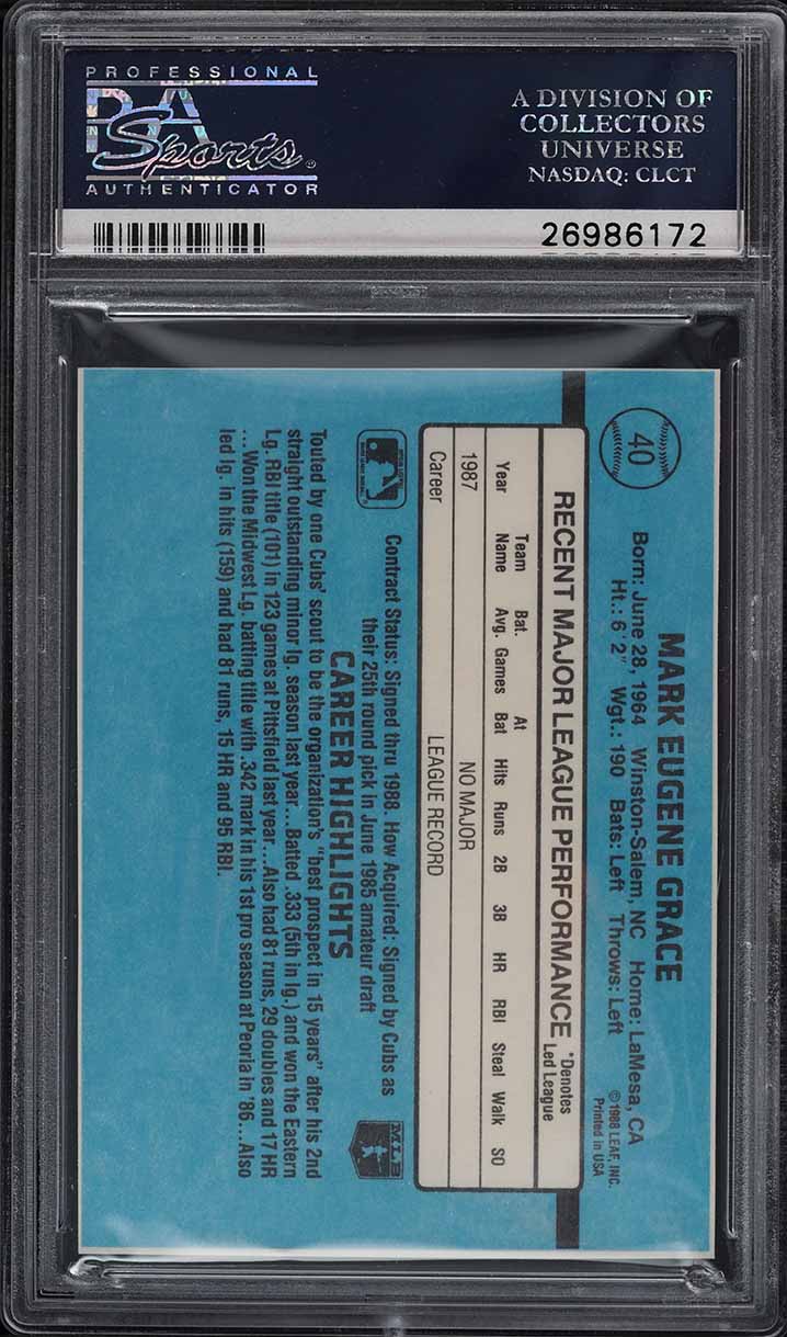 1988 Donruss Cubs Team Book Hand Cut Mark Grace ROOKIE #40 PSA 10 GEM MINT