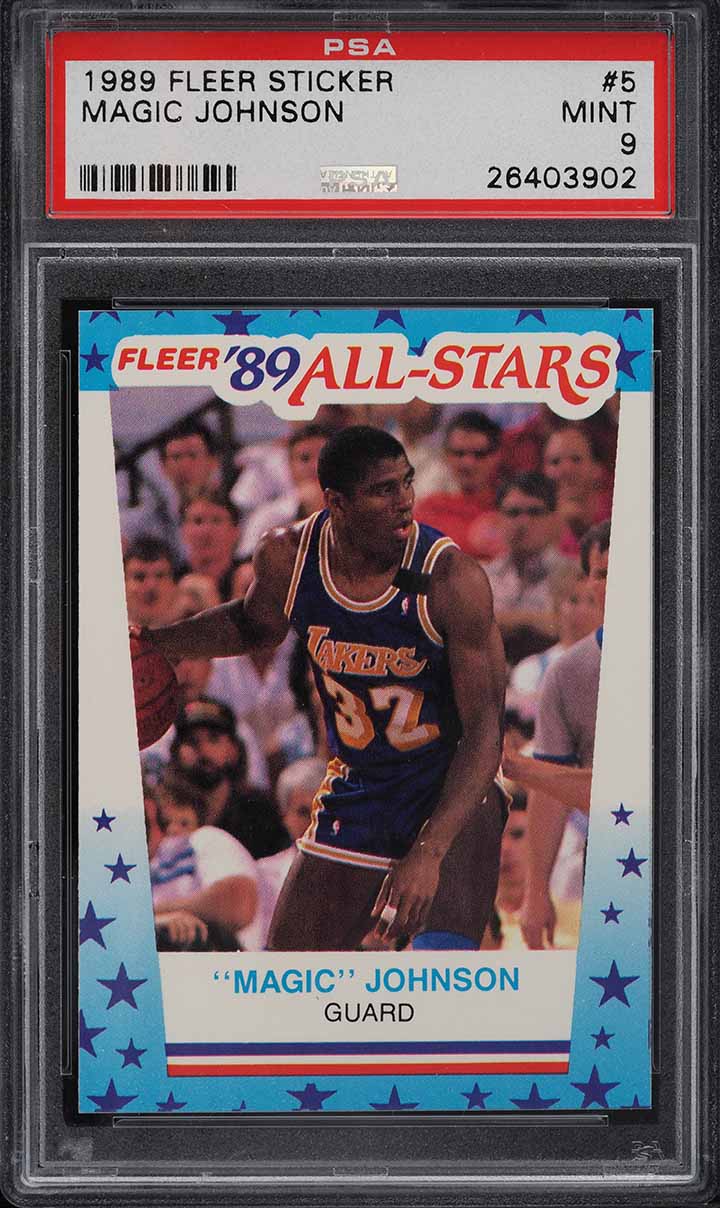 1989 Fleer Sticker Magic Johnson #5 PSA 9 MINT