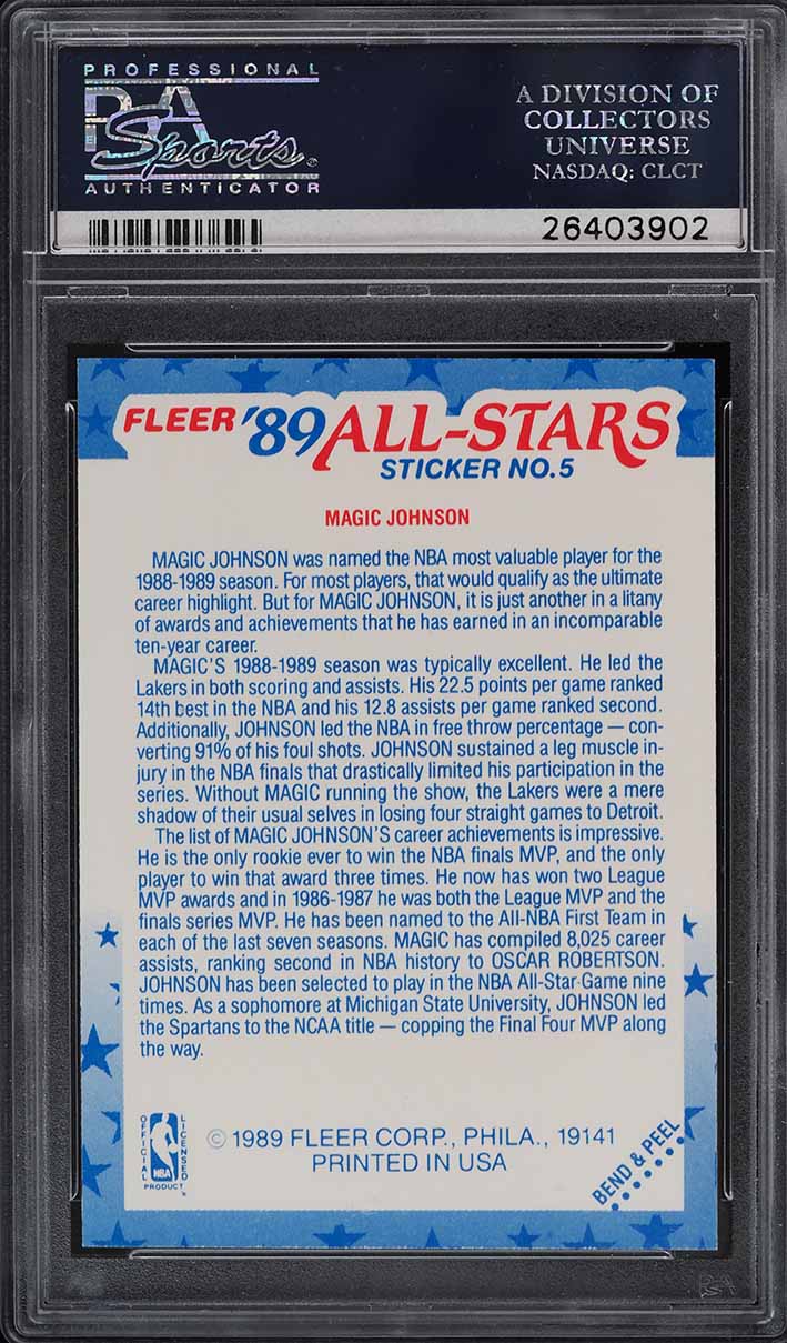 1989 Fleer Sticker Magic Johnson #5 PSA 9 MINT