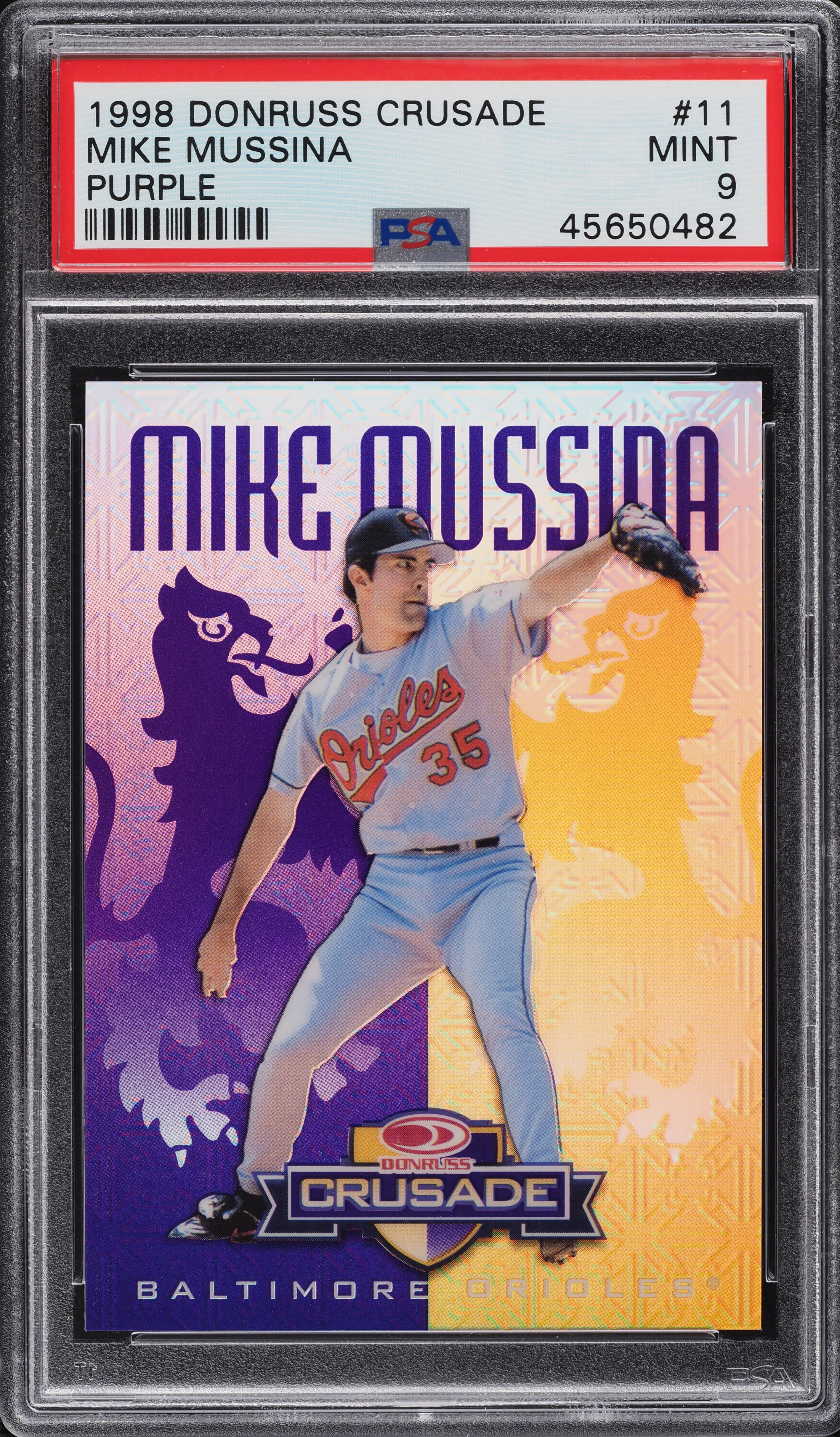 1998 Donruss Crusade Purple Mike Mussina /100 #11 PSA 9 MINT on 