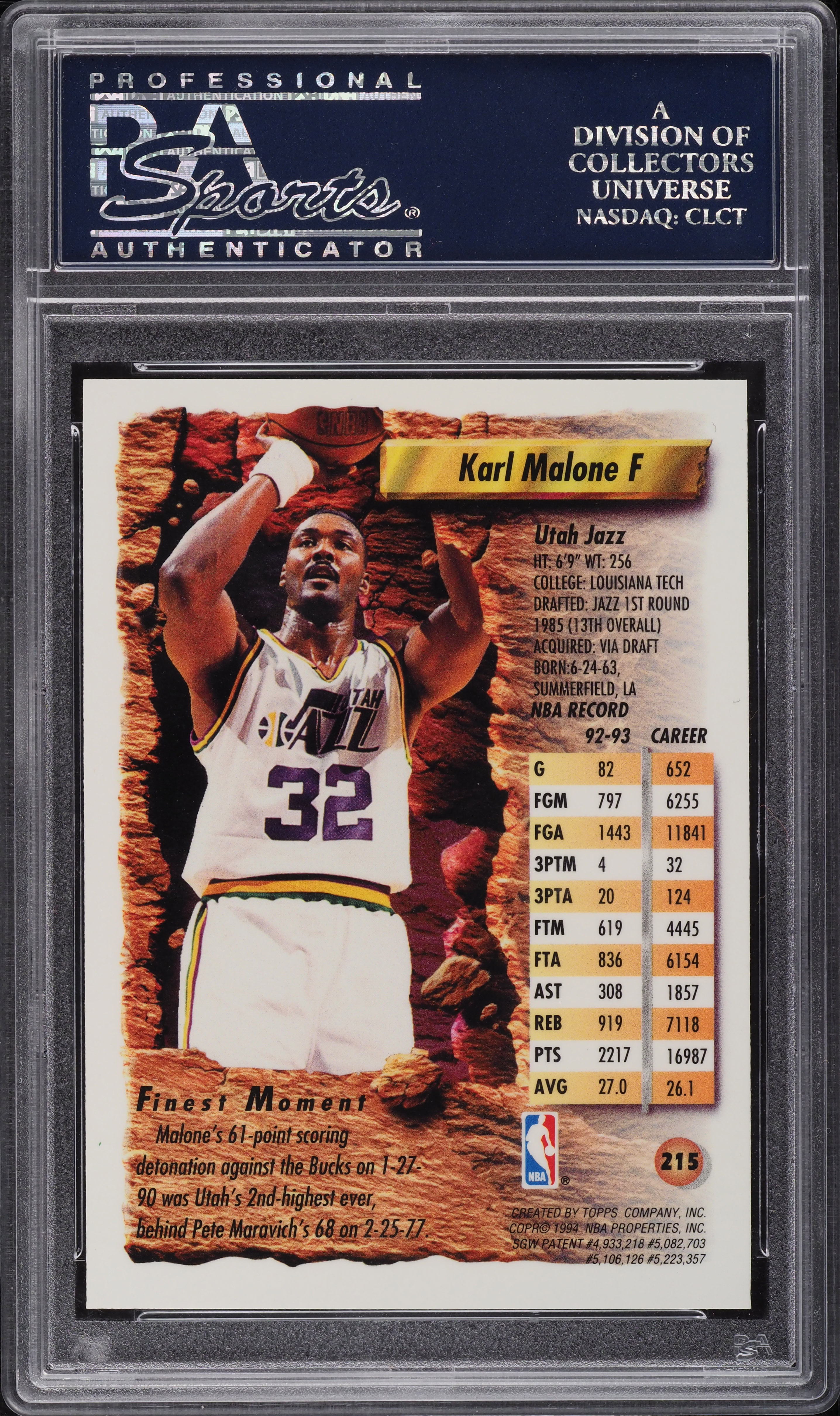1993 Finest Refractor Karl Malone #215 PSA 8 NM-MT on Fanatics Collect