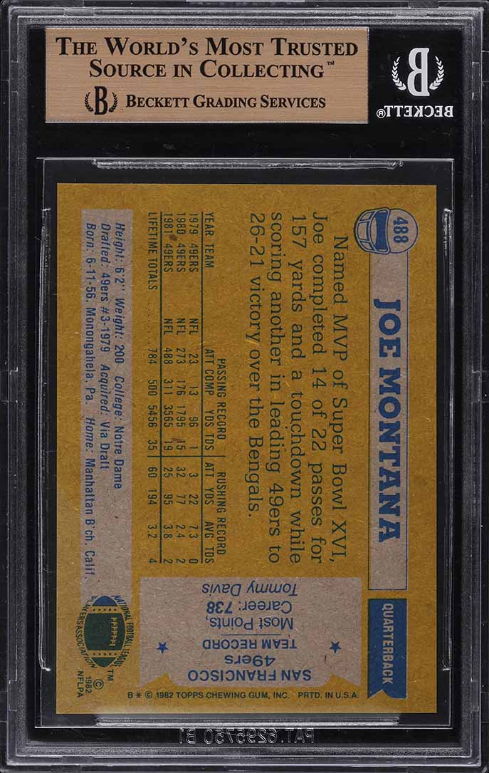 1982 Topps Football Joe Montana ALL-PRO #488 BGS 9.5 GEM MINT