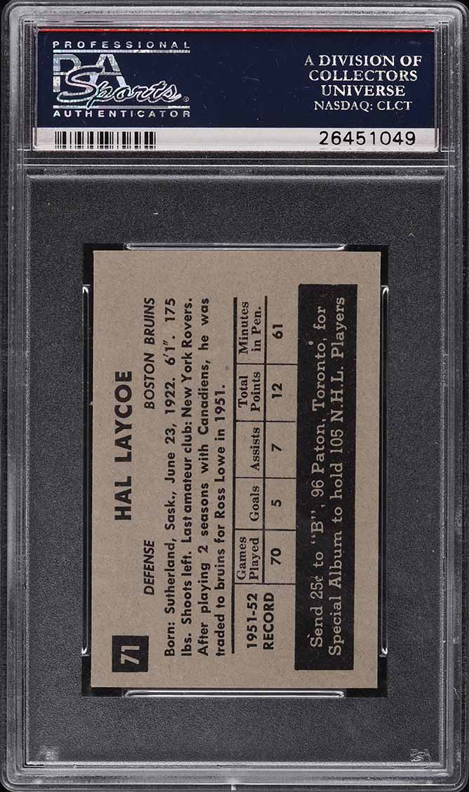 1952 Parkhurst Hal Laycoe #71 PSA 7 NRMT