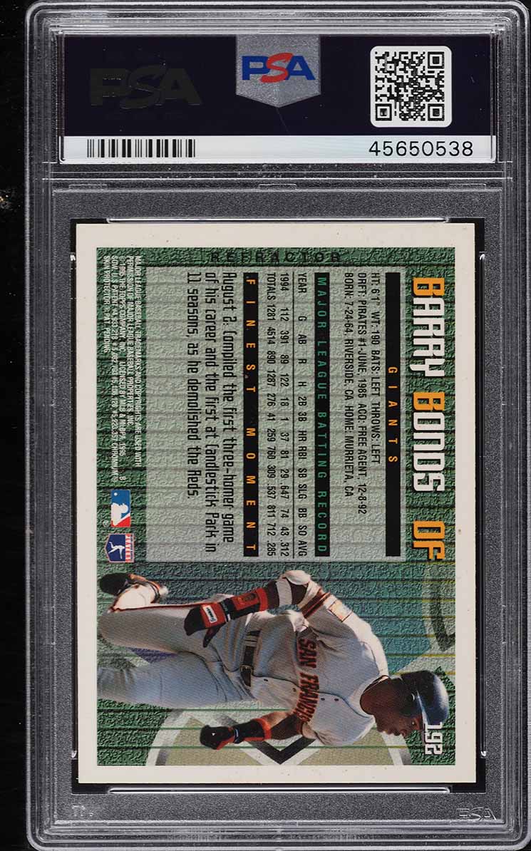 1995 Finest Refractor Barry Bonds #192 PSA 9 MINT