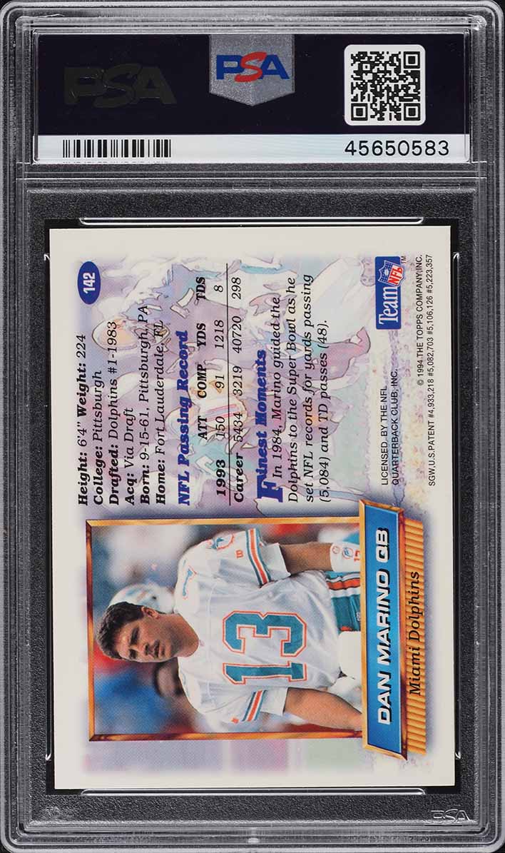 1994 Finest Refractor Dan Marino #142 PSA 8 NM-MT