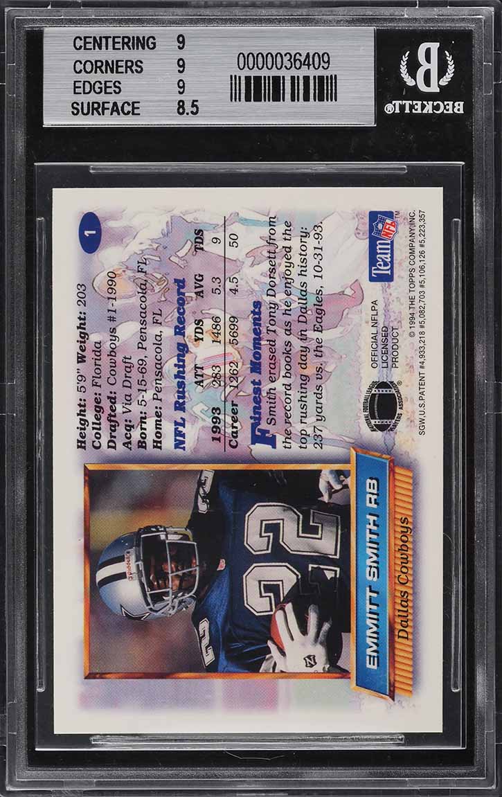 1994 Finest Refractor Emmitt Smith #1 BGS 9 MINT