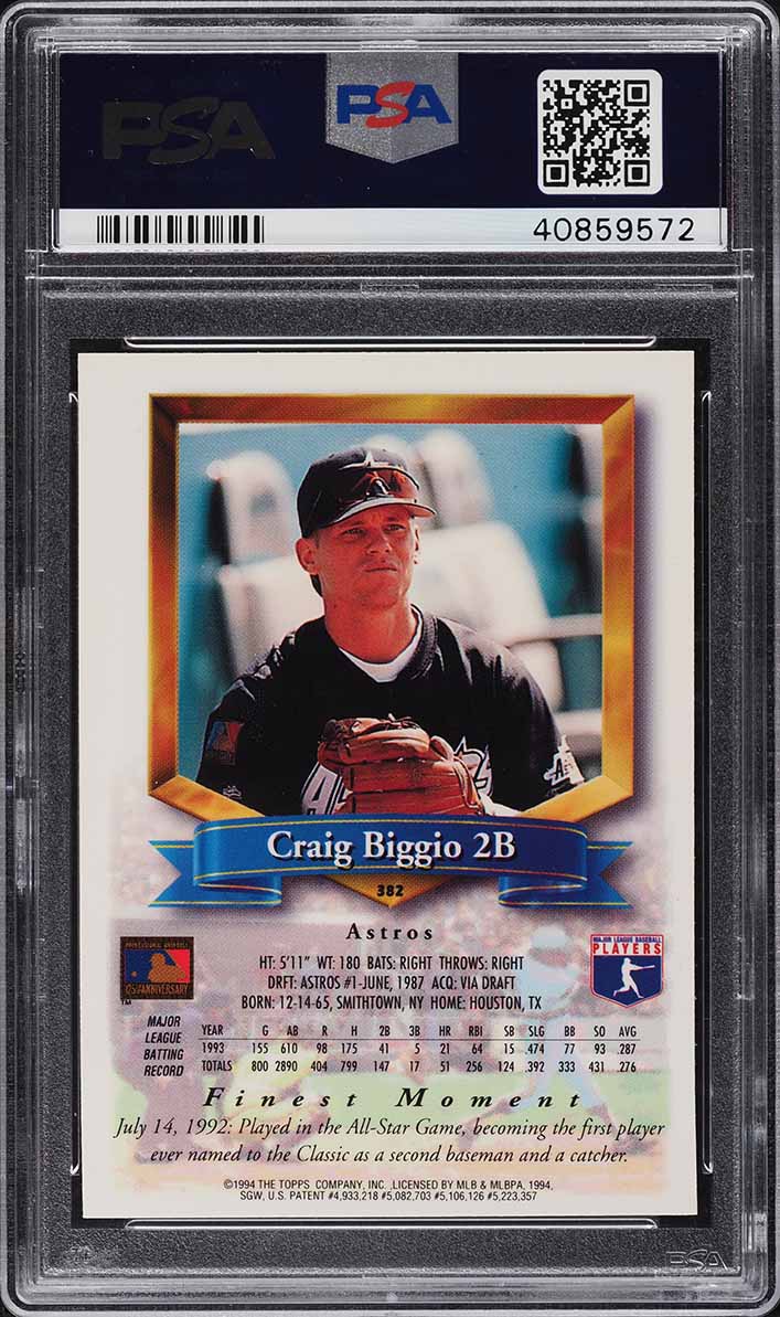 1994 Finest Refractor Craig Biggio #382 PSA 9 MINT