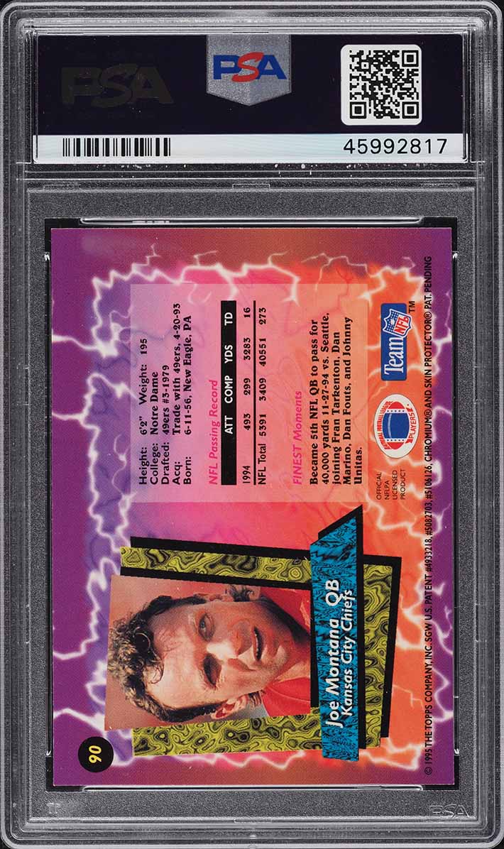 1995 Finest Refractor Joe Montana #90 PSA 9 MINT on Fanatics Collect
