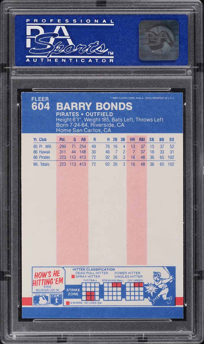 1987 Fleer Barry Bonds ROOKIE #604 PSA 10 GEM MINT