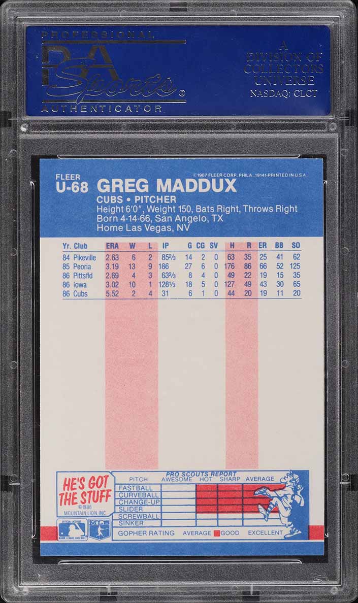 1987 Fleer Update Greg Maddux ROOKIE #U-68 PSA 10 GEM MINT on