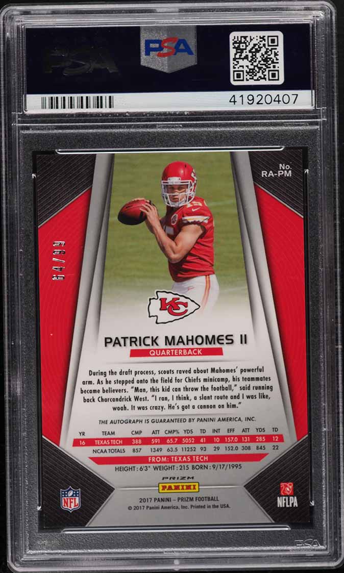 2017 Panini Prizm Green Scope Prizms Patrick Mahomes II ROOKIE AUTO /99 PSA 10