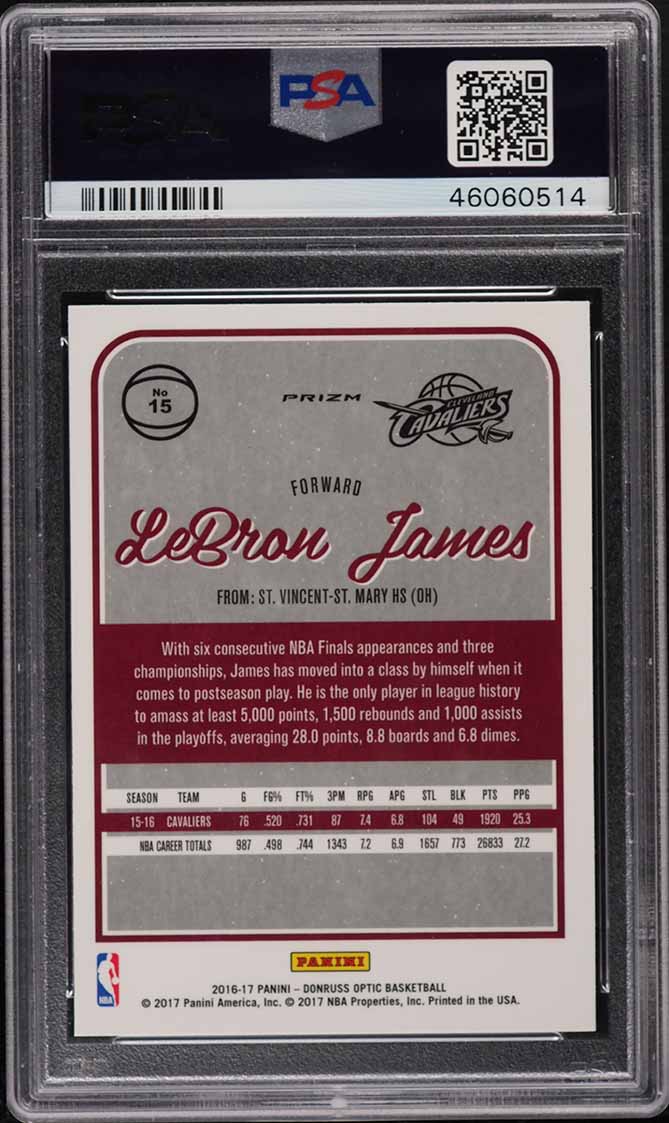 2016 Donruss Optic Purple LeBron James w/ Kobe Bryant #15 PSA 9 MINT