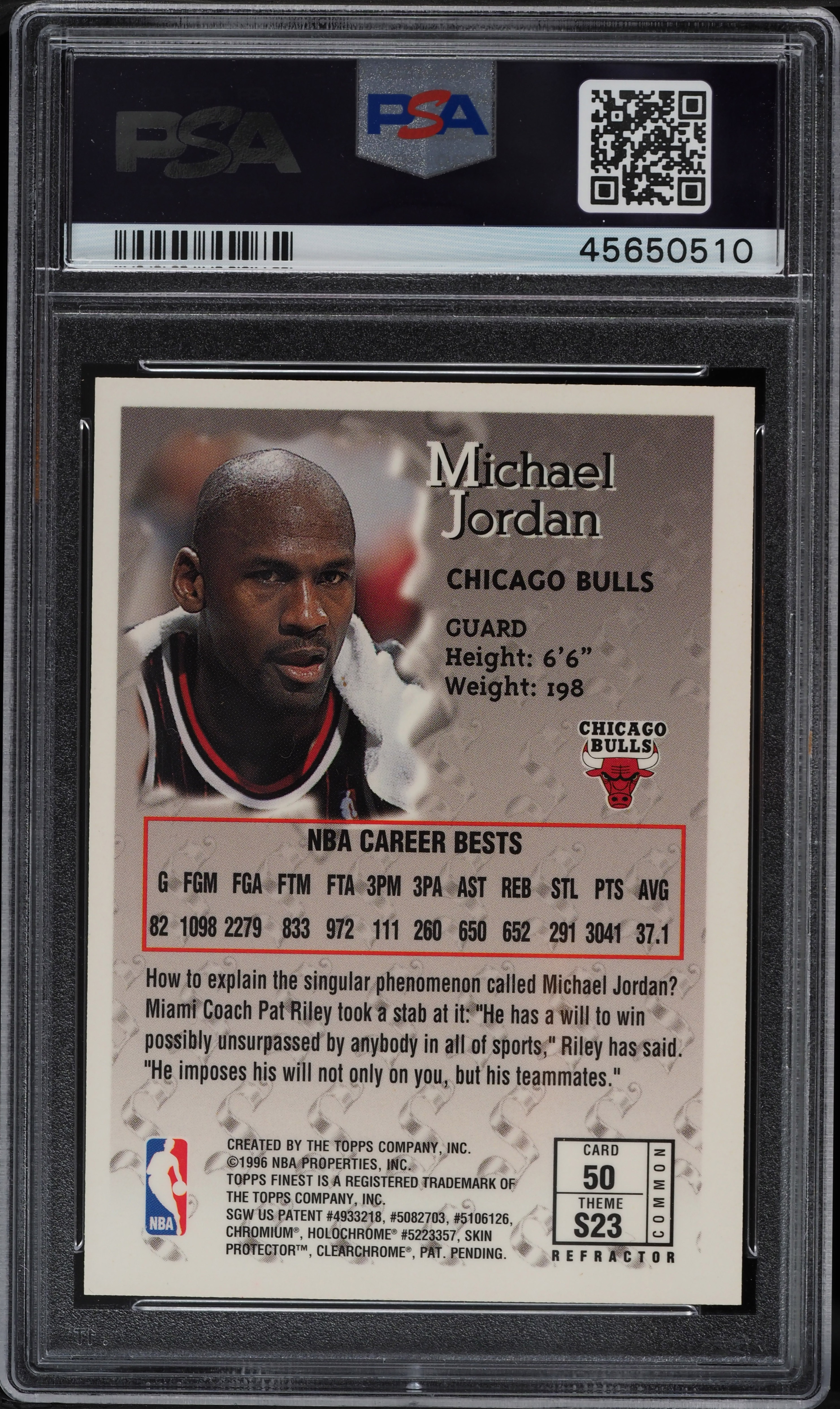 1996 Finest Sterling Refractor Michael Jordan #50 PSA 9 MINT on 
