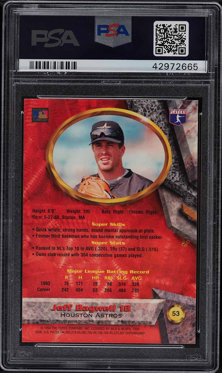 1994 Bowman's Best Red Refractor Jeff Bagwell #53 PSA 9 MINT on