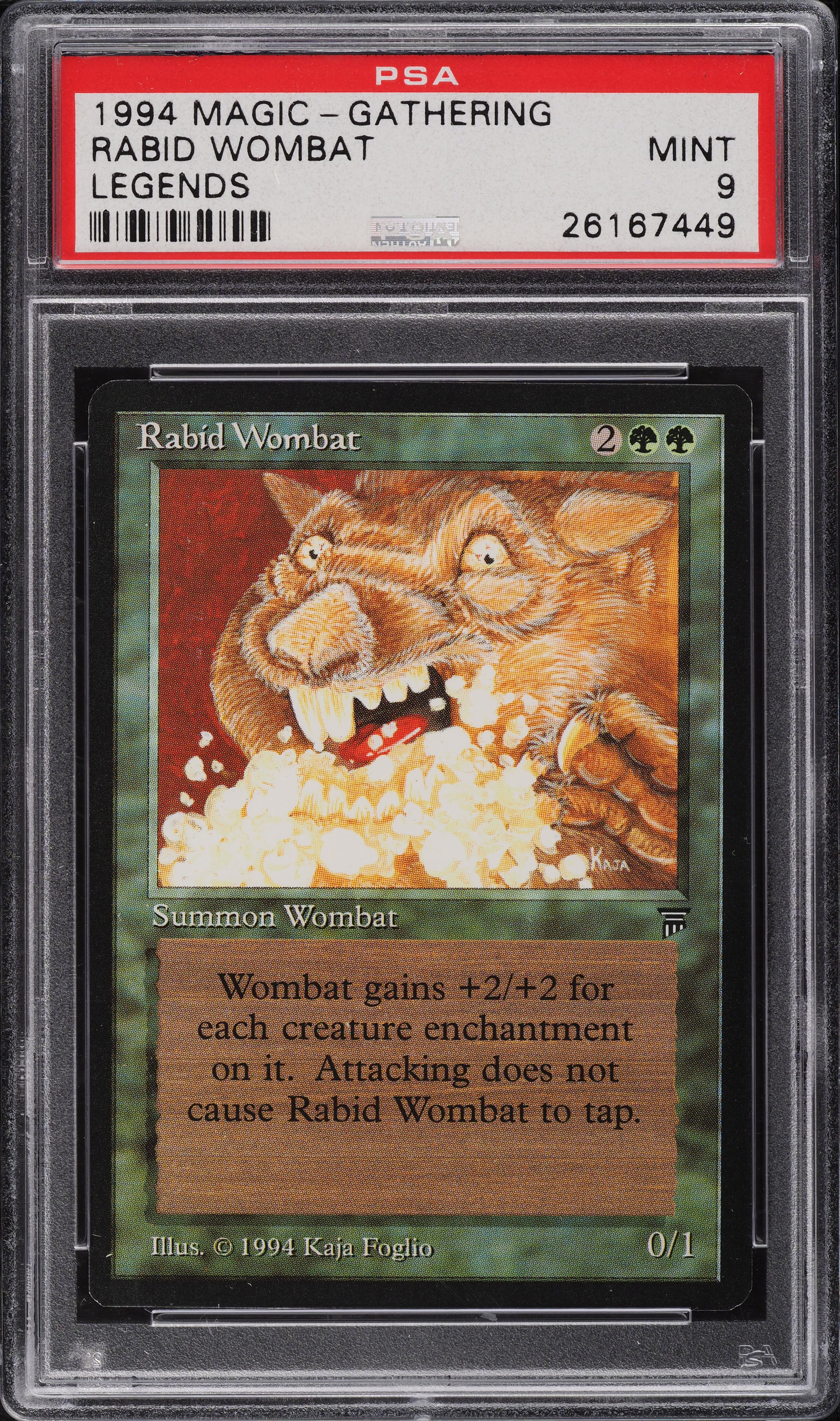 1994 Magic The Gathering MTG Legends Rabid Wombat PSA 9 MINT on