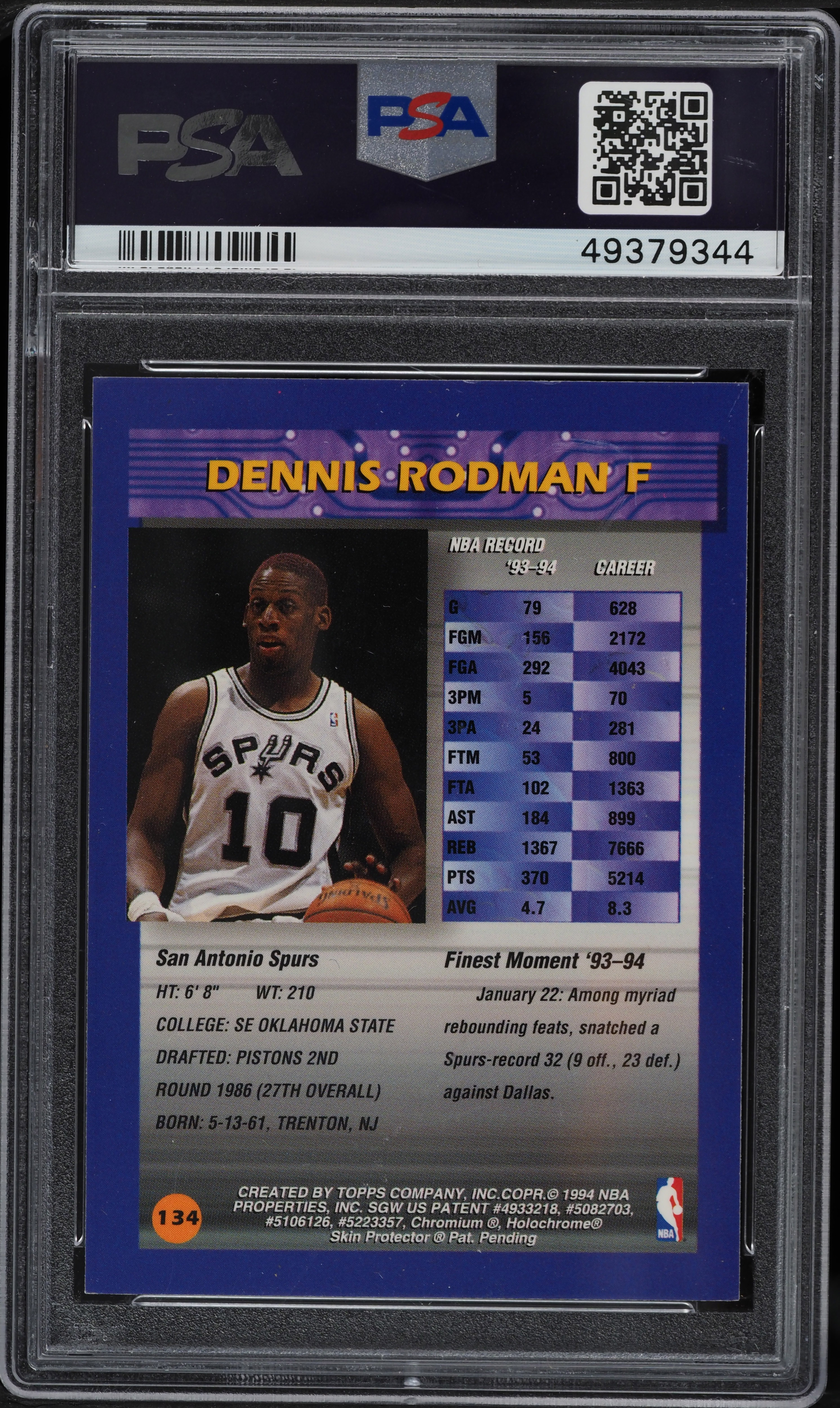 1994 Finest Refractor Dennis Rodman #134 PSA 8 NM-MT on Fanatics