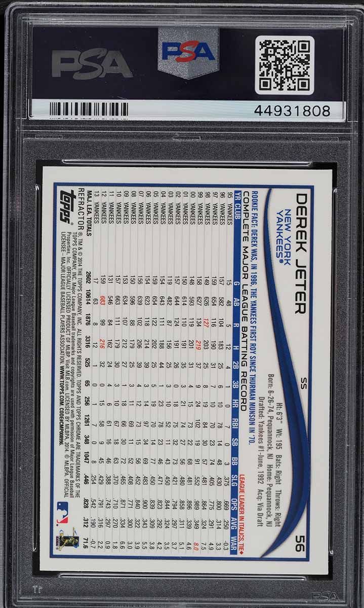 2014 Topps Chrome Refractor Derek Jeter #56 PSA 9 MINT
