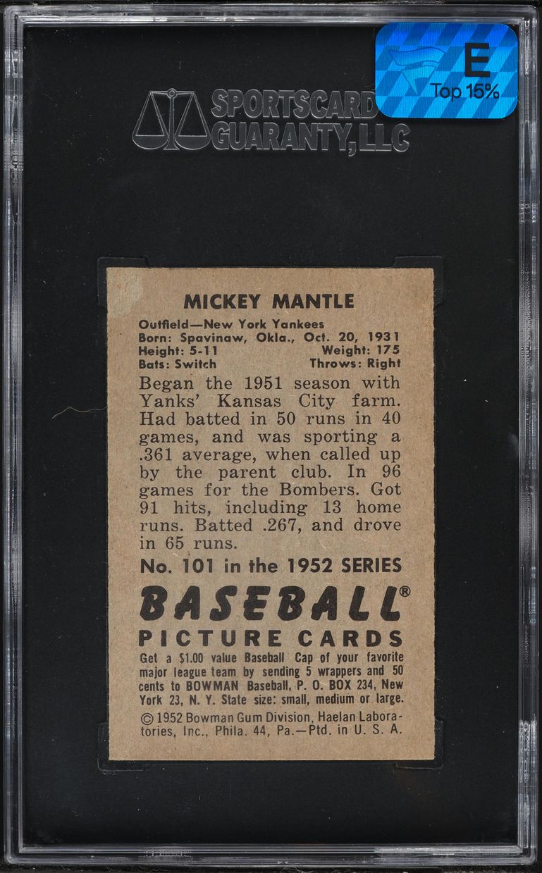 1952 Bowman Mickey Mantle #101 SGC 7 NRMT