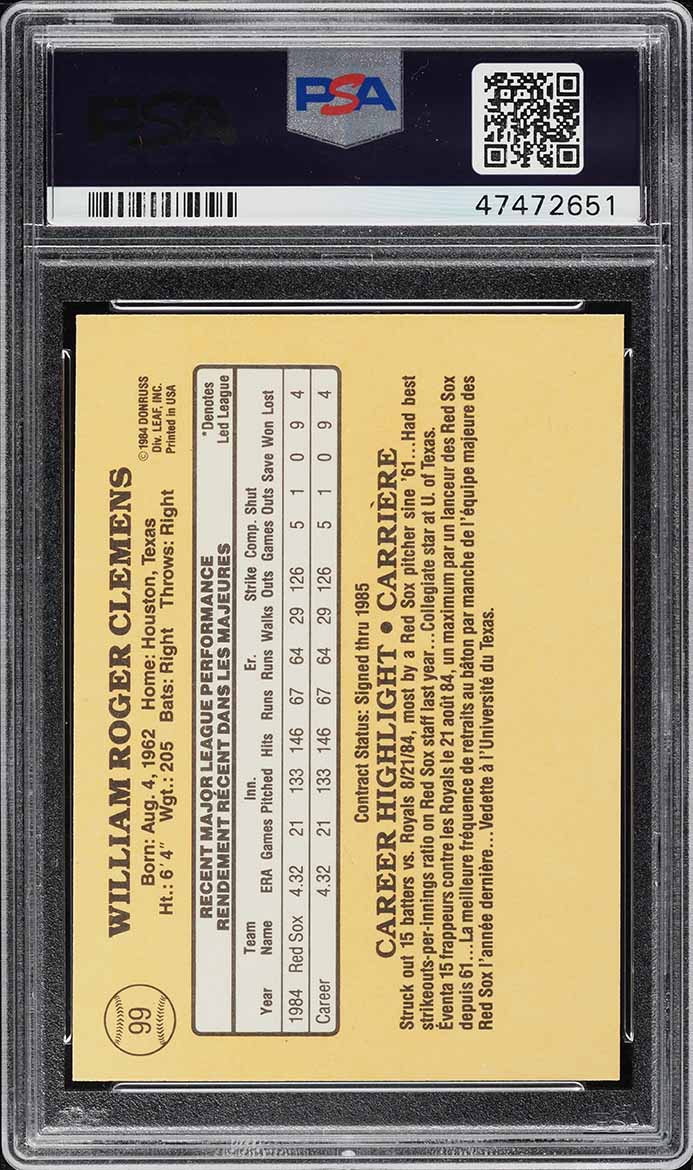 1985 Leaf Roger Clemens ROOKIE #99 PSA 9 MINT on Fanatics Collect