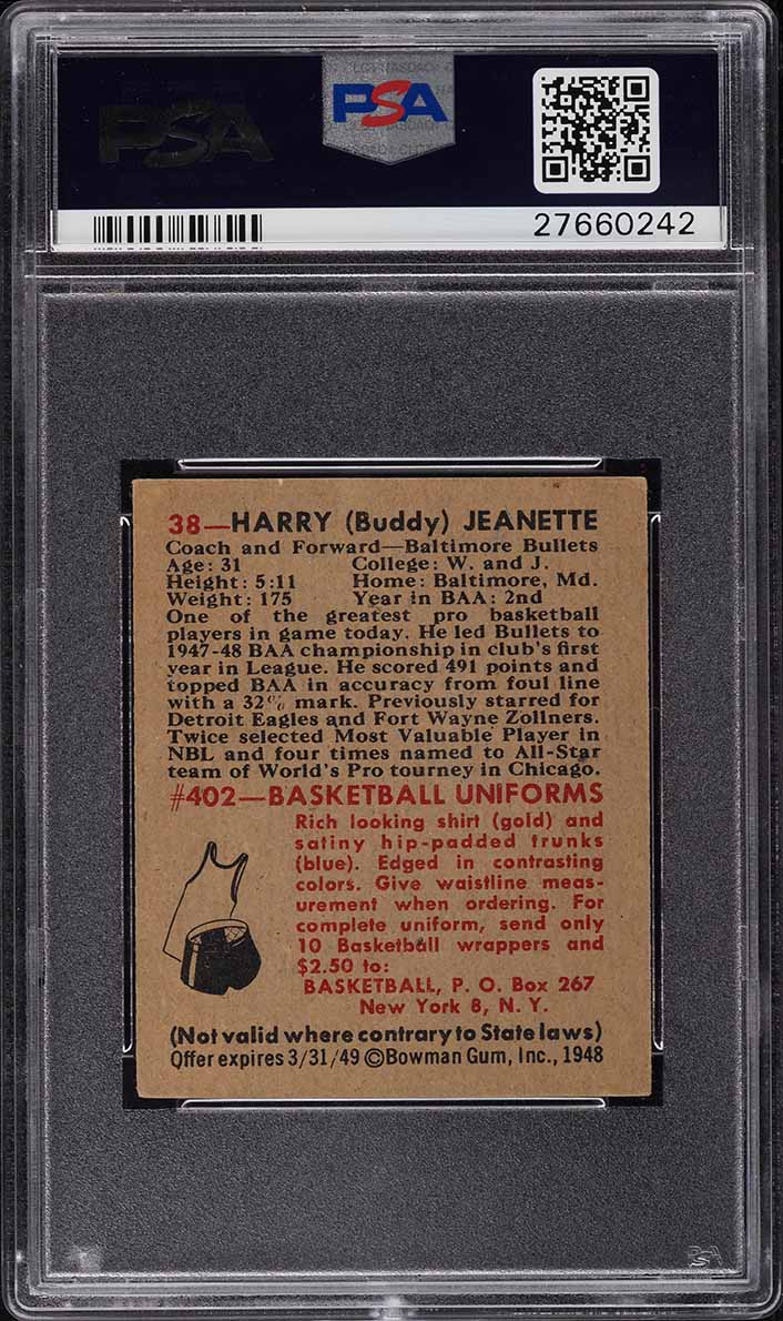 1948 Bowman Basketball Harry Jeanette ROOKIE #38 PSA 5.5 EX+