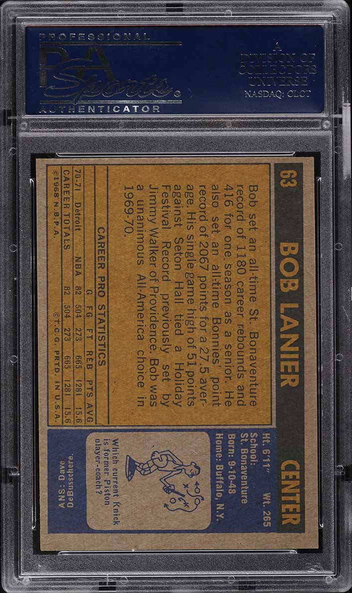 1971 Topps Basketball Bob Lanier ROOKIE #63 PSA 8 NM-MT