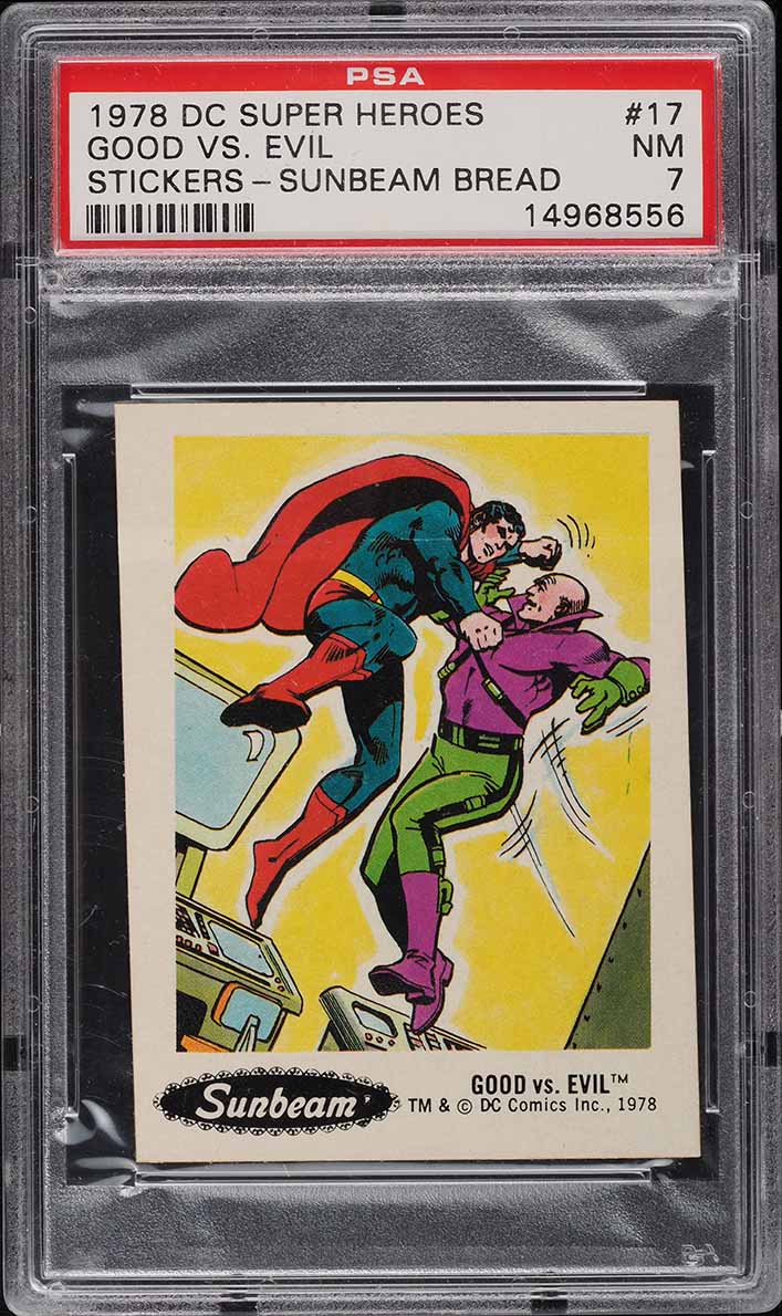 1978 DC Super Heroes Stickers Sunbeam Bread Good Vs. Evil #17 PSA