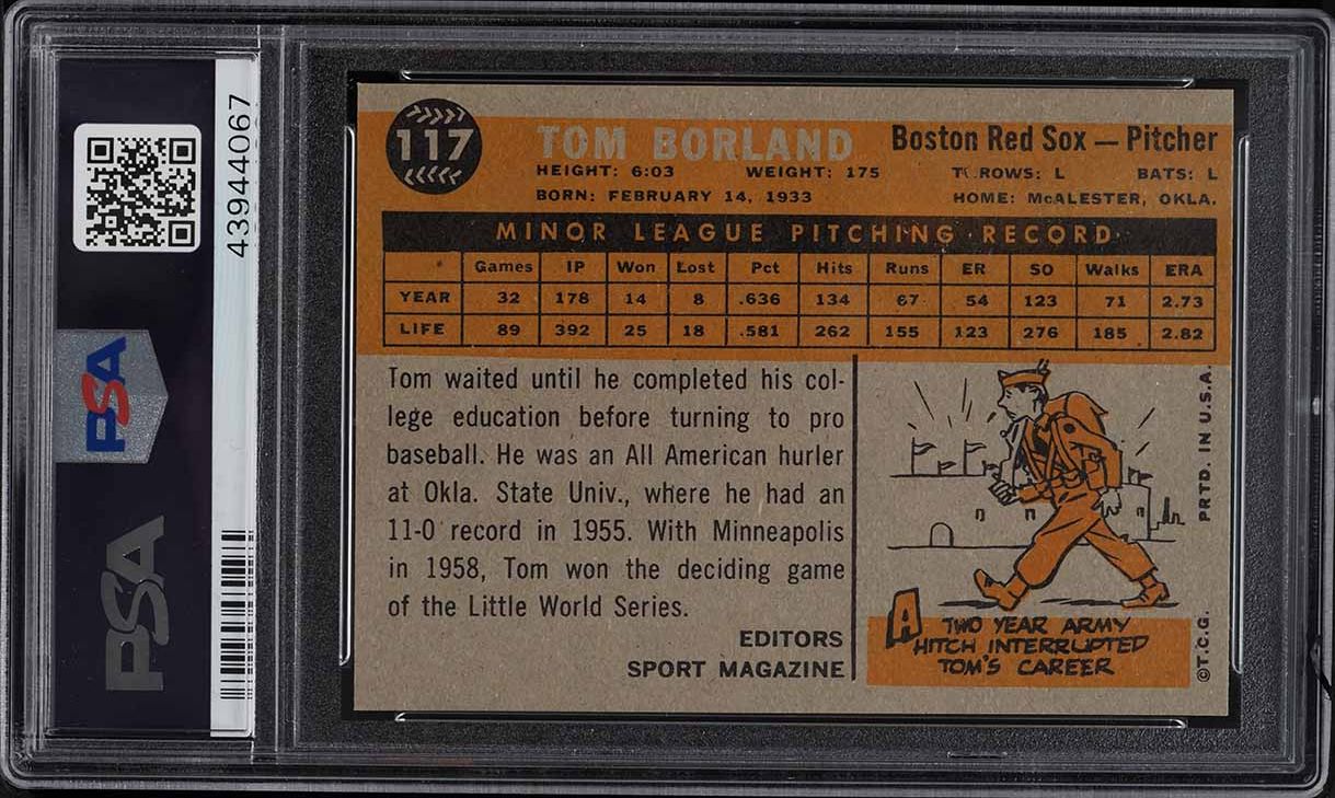 1960 Topps Tom Borland ROOKIE #117 PSA 8 NM-MT