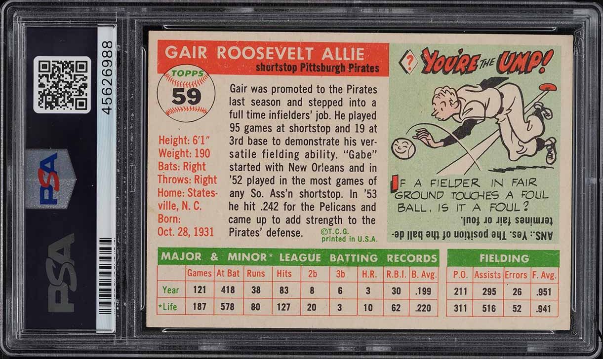 1955 Topps Gair Allie #59 PSA 8 NM-MT