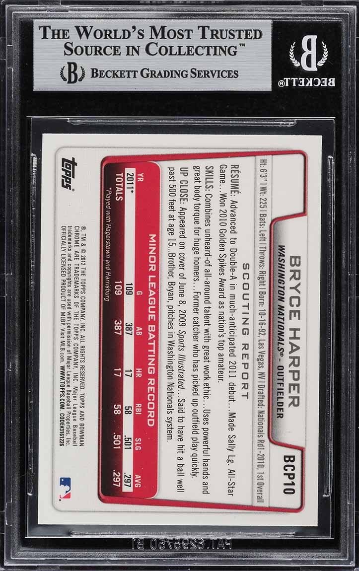 2012 Bowman Chrome Prospects Bryce Harper ROOKIE #BCP10 BGS 9 MINT
