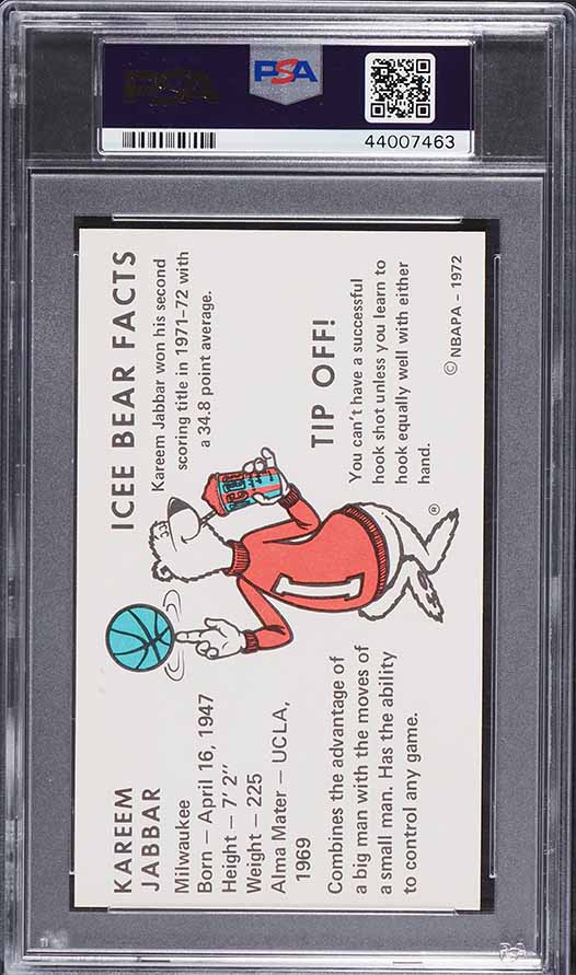 1972 Icee Bear Basketball Kareem Abdul-Jabbar PSA 9 MINT