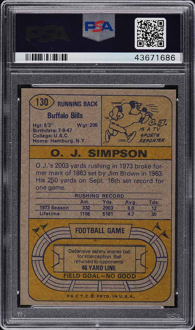 1974 Topps Football O.J. Simpson ALL-PRO #130 PSA 8 NM-MT