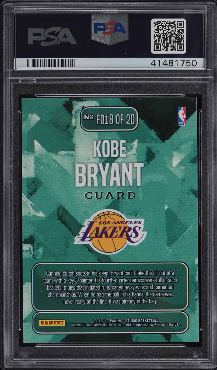 2016 Panini Studio From Downtown Kobe Bryant #FD18 PSA 10 GEM MINT
