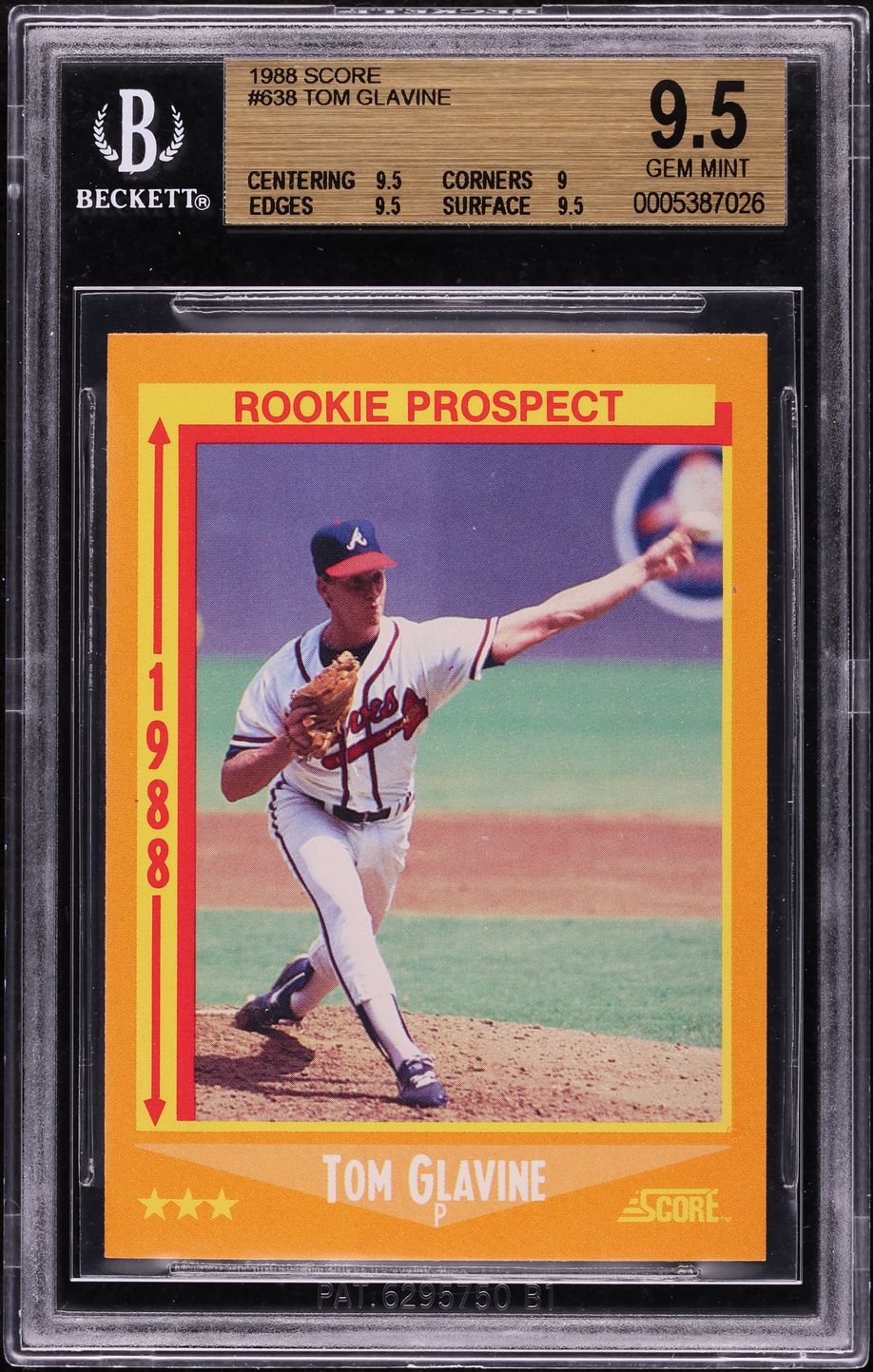 1988 Score Tom Glavine ROOKIE #638 BGS 9.5 GEM MINT