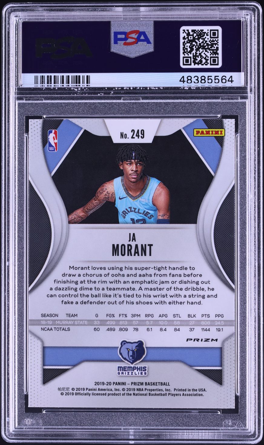 2019 Panini Prizm Silver Ja Morant ROOKIE #249 PSA 10 GEM MINT