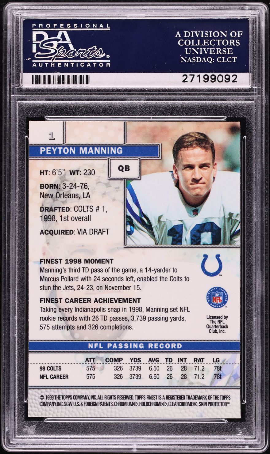 1999 Finest Football w/ Coating Peyton Manning #1 PSA 7 NRMT