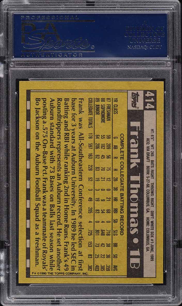 1990 Topps Frank Thomas ROOKIE, NO NAME ON FRONT #414 PSA 8 NM-MT