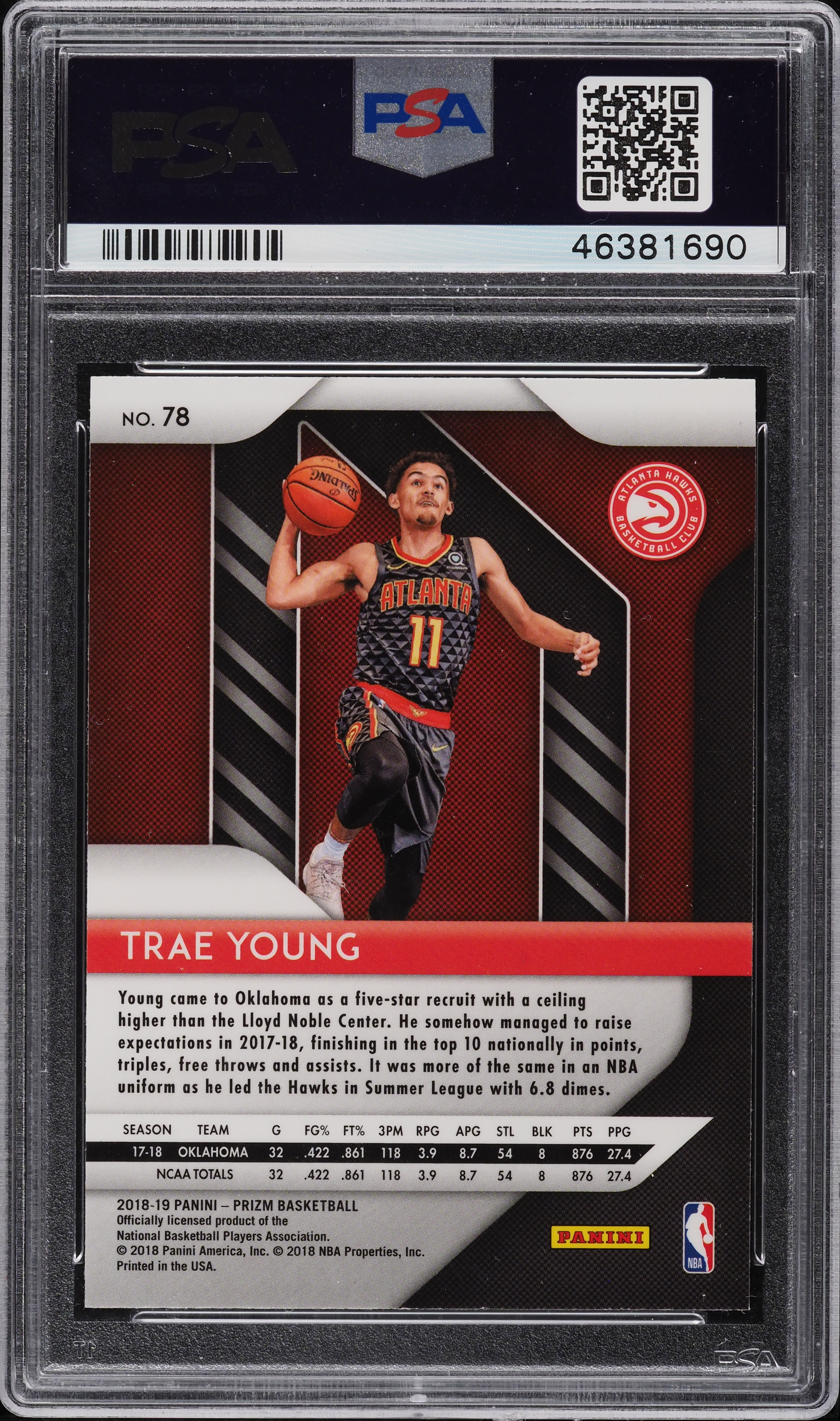 2018 Panini Prizm Trae Young ROOKIE #78 PSA 10 GEM MINT on