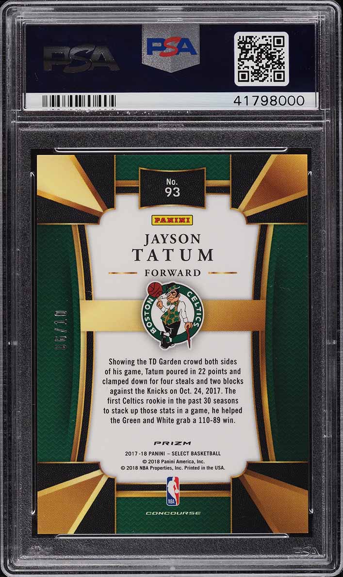 2017 Select Concourse Pink Prizm Jayson Tatum ROOKIE /10 #93 PSA 10 GEM MINT