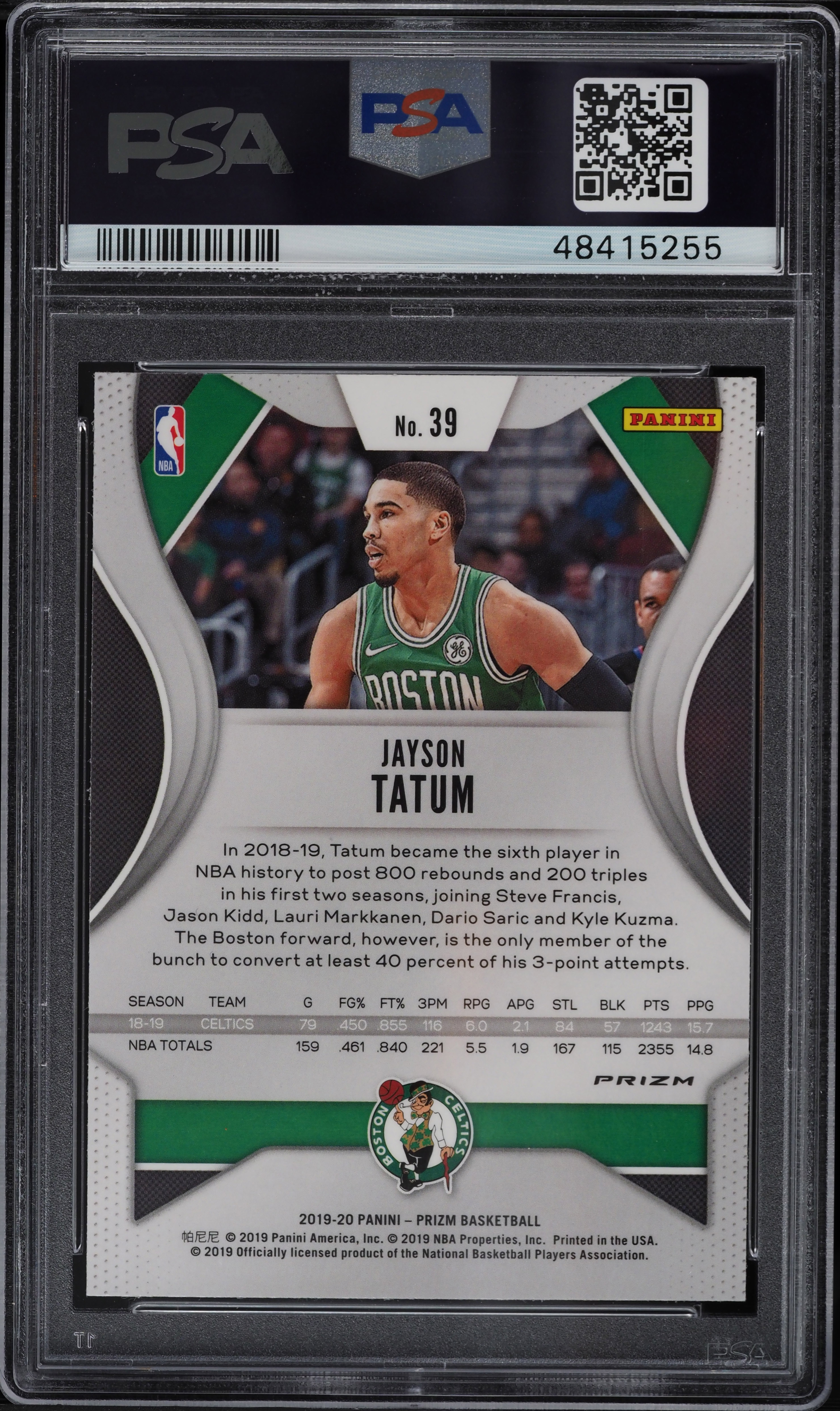 2019 Panini Prizm Green Jayson Tatum #39 PSA 10 GEM MINT on