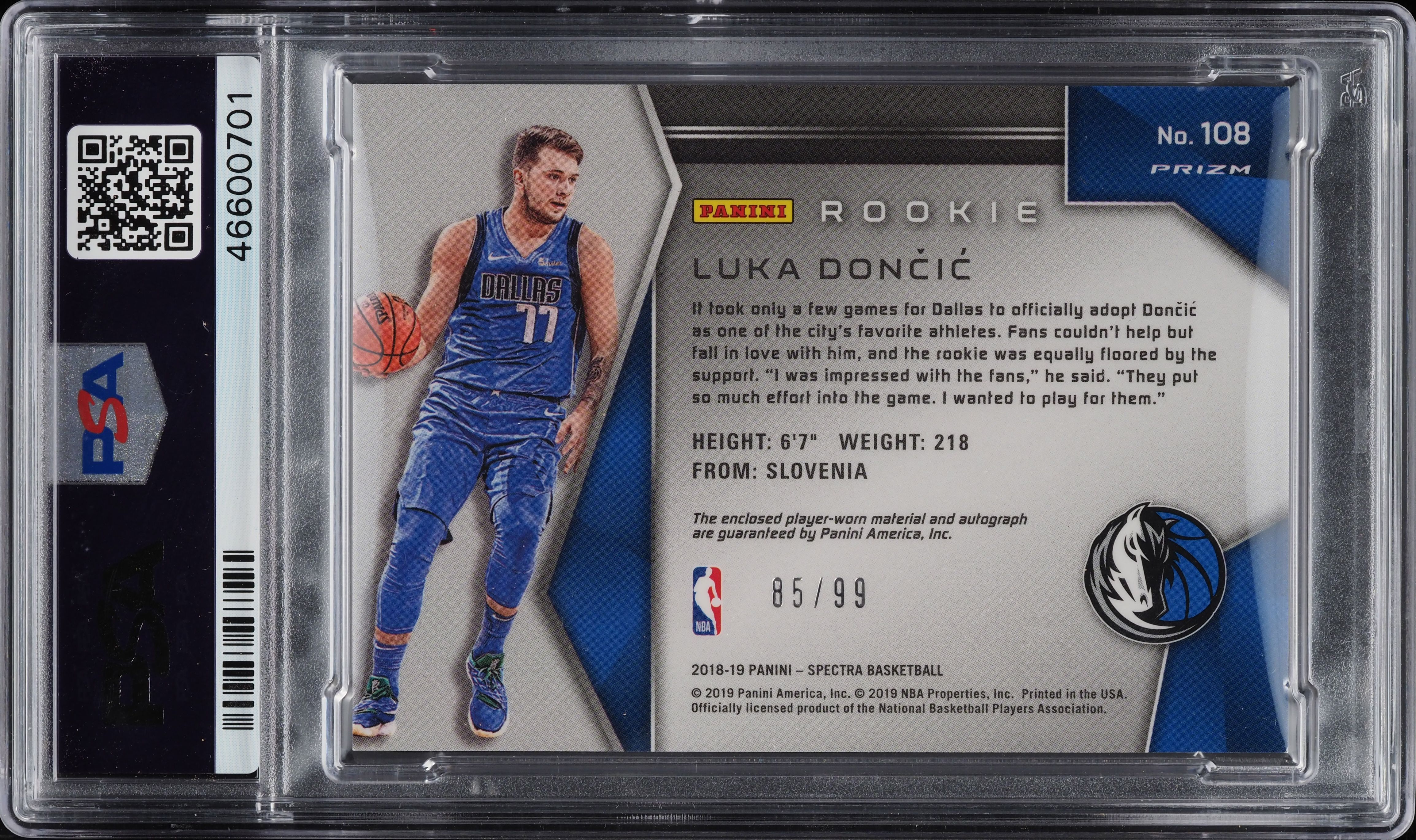 2018 Panini Spectra Neon Blue Luka Doncic ROOKIE PATCH AUTO /99