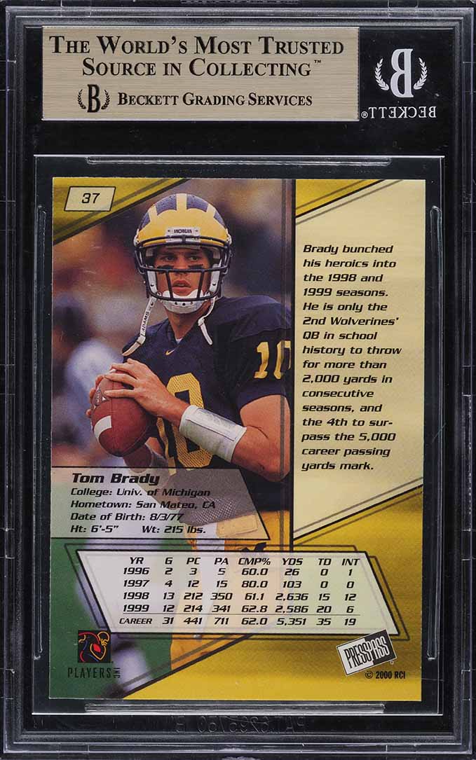 2000 Press Pass Football Tom Brady ROOKIE #37 BGS 9.5 GEM MINT
