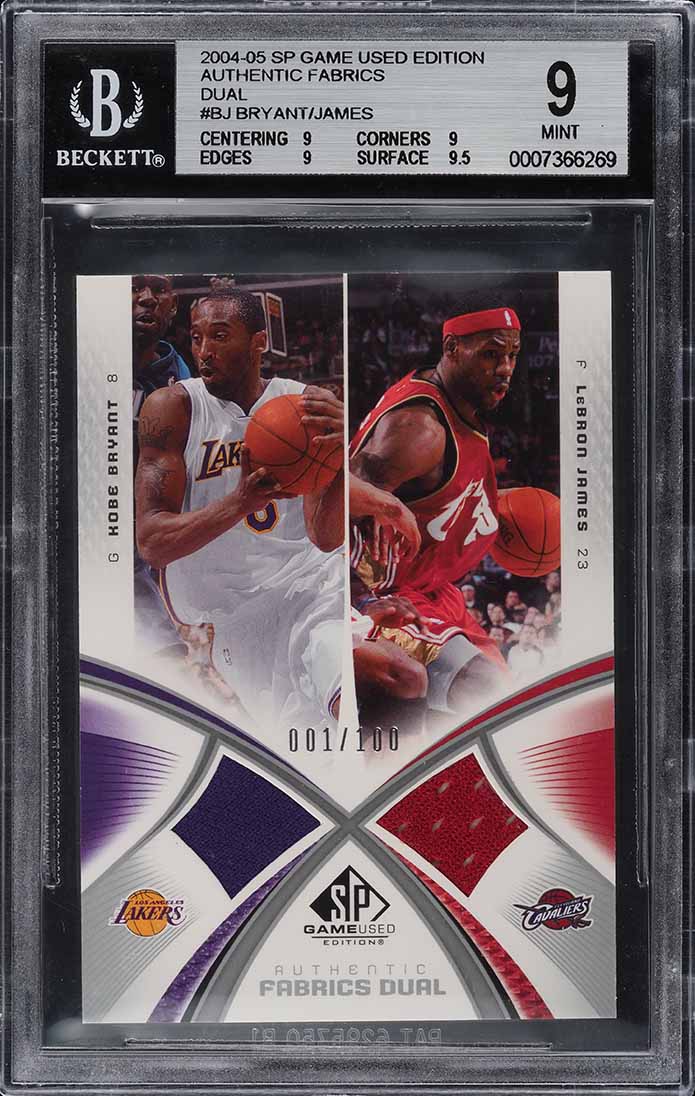 2004 SP Game Used Authentic Fabrics Dual Kobe Bryant & LeBron James PATCH BGS 9