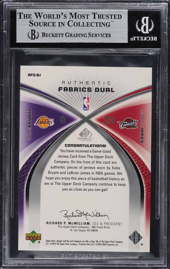 2004 SP Game Used Authentic Fabrics Dual Kobe Bryant & LeBron James PATCH BGS 9