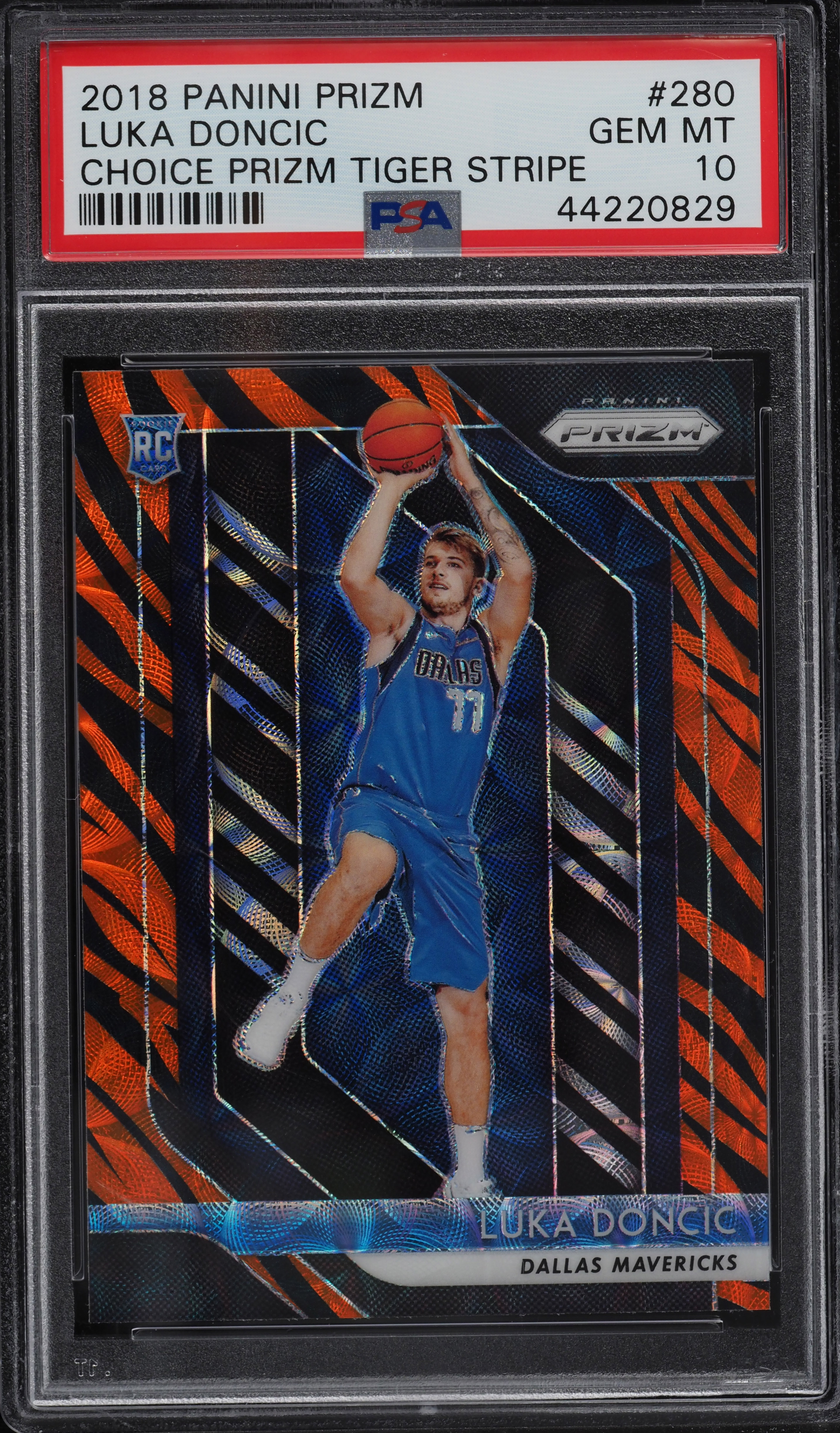 2018 Panini Prizm Choice Tiger Stripe Luka Doncic ROOKIE #280 PSA