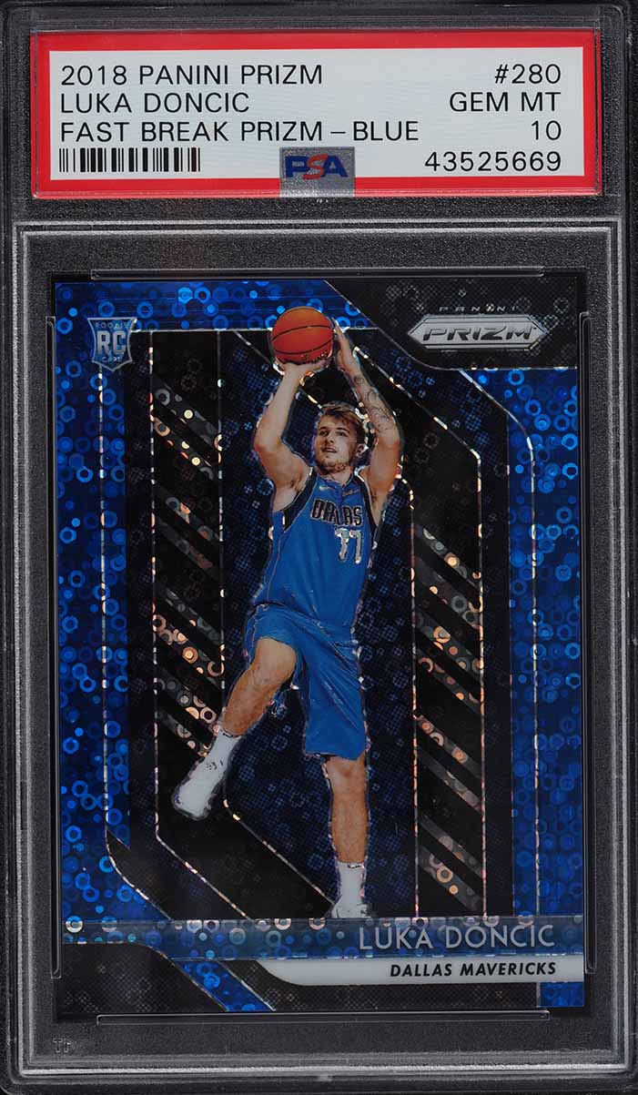2018 Panini Prizm Fast Break Blue Prizms Luka Doncic ROOKIE /175 #280 PSA 10 GEM