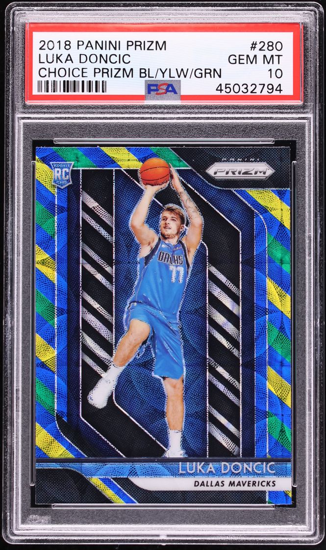 2018 Panini Prizm Choice Blue Yellow & Green Luka Doncic ROOKIE #280 PSA 10 GEM MINT